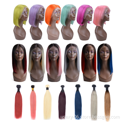 Usexy Halloween Ombre colourful Brazilian Human Hair Extensions Colored Hair Bundles And Wigs For Halloween